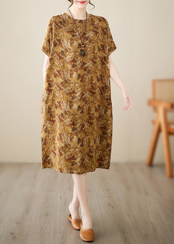 Handmade Yellow Print Vacation Long Dresses Summer Ada Fashion