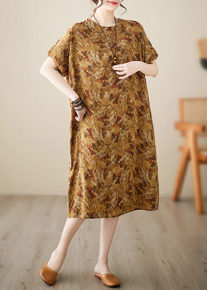 Handmade Yellow Print Vacation Long Dresses Summer Ada Fashion