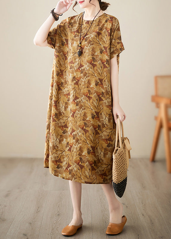 Handmade Yellow Print Vacation Long Dresses Summer Ada Fashion