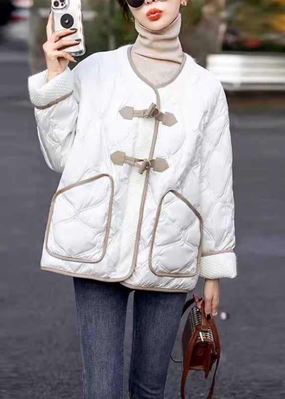 Italian Beige O-Neck Plaid Patchwork Pockets Button Parka Winter Ada Fashion