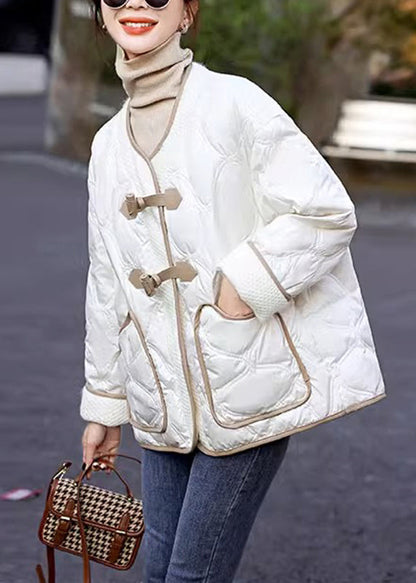 Italian Beige O-Neck Plaid Patchwork Pockets Button Parka Winter Ada Fashion