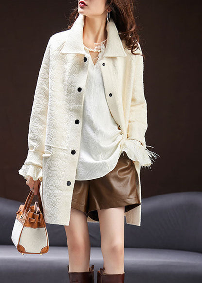 Italian Beige Peter Pan Collar Tassel Patchwork Velour Coats Fall Ada Fashion