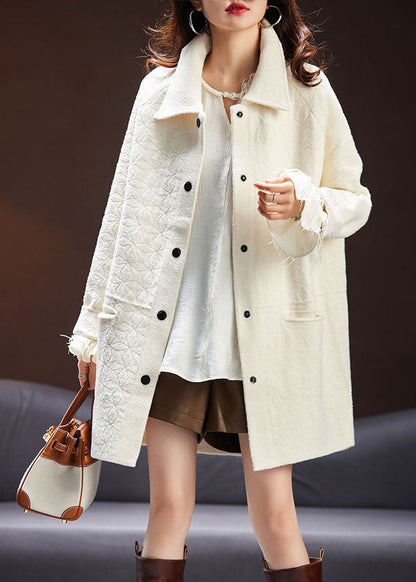 Italian Beige Peter Pan Collar Tassel Patchwork Velour Coats Fall Ada Fashion