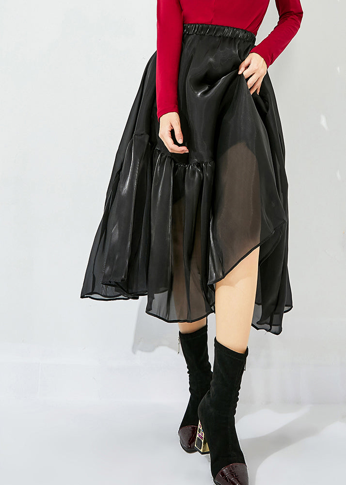 Italian Black Asymmetrical Patchwork Wrinkled Tulle Skirts Summer LY0852 - fabuloryshop