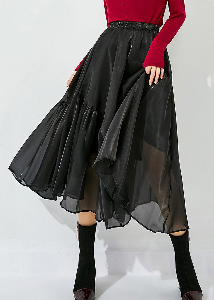 Italian Black Asymmetrical Patchwork Wrinkled Tulle Skirts Summer LY0852 - fabuloryshop