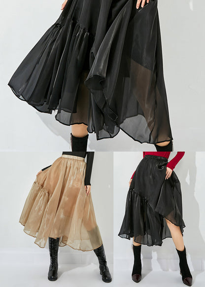 Italian Black Asymmetrical Patchwork Wrinkled Tulle Skirts Summer LY0852 - fabuloryshop