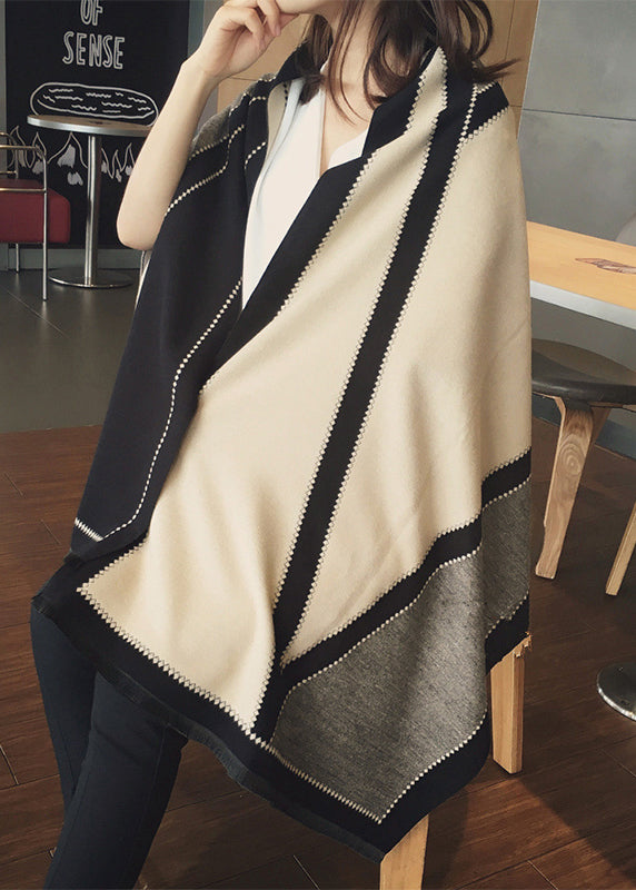 Italian Black Beige Warm Faux Cashmere Scarf Ada Fashion