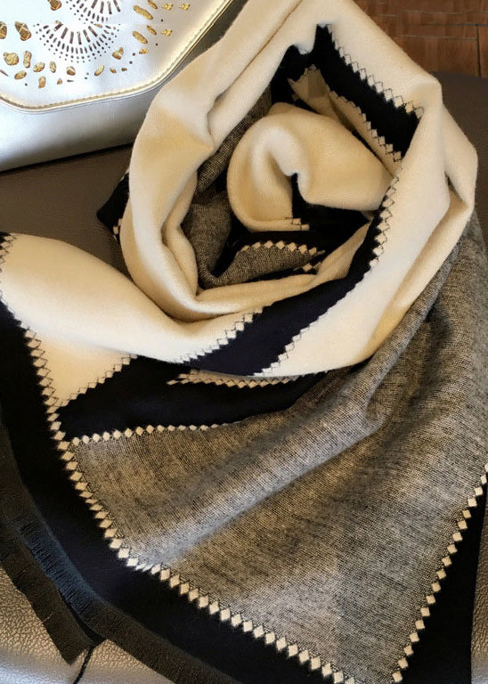 Italian Black Beige Warm Faux Cashmere Scarf Ada Fashion