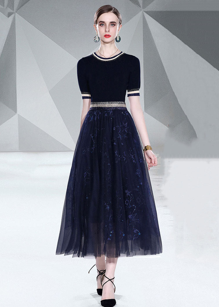 Italian Black O Neck Knit Tops And Tulle Skirts Embroideried  2 Piece Summer LY7395 - fabuloryshop