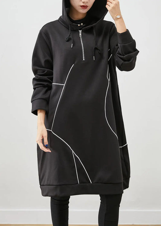 Italian Black Oversized Patchwork Cotton Sweatshirt Dress Fall Ada Fashion