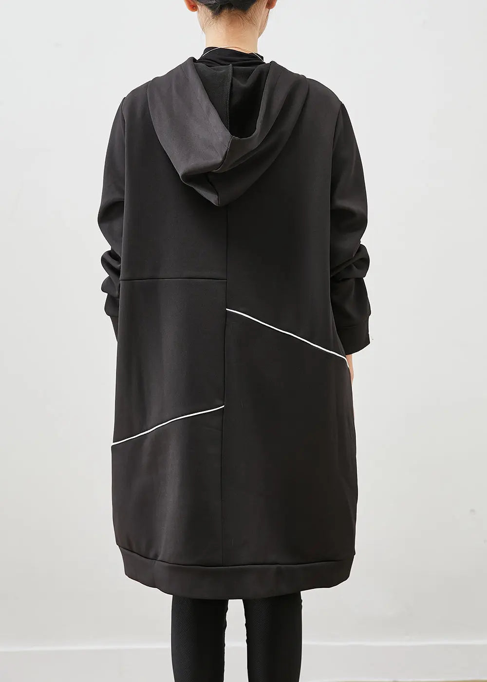 Italian Black Oversized Patchwork Cotton Sweatshirt Dress Fall Ada Fashion