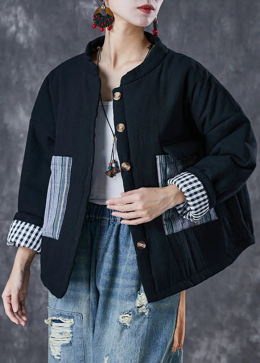 Italian Black Oversized Patchwork Fine Cotton Filled Puffer Jacket Winter Ada Fashion