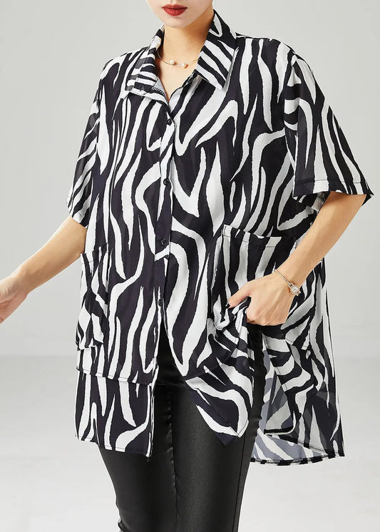 Italian Black Oversized Patchwork Spandex Shirt Top Summer Ada Fashion