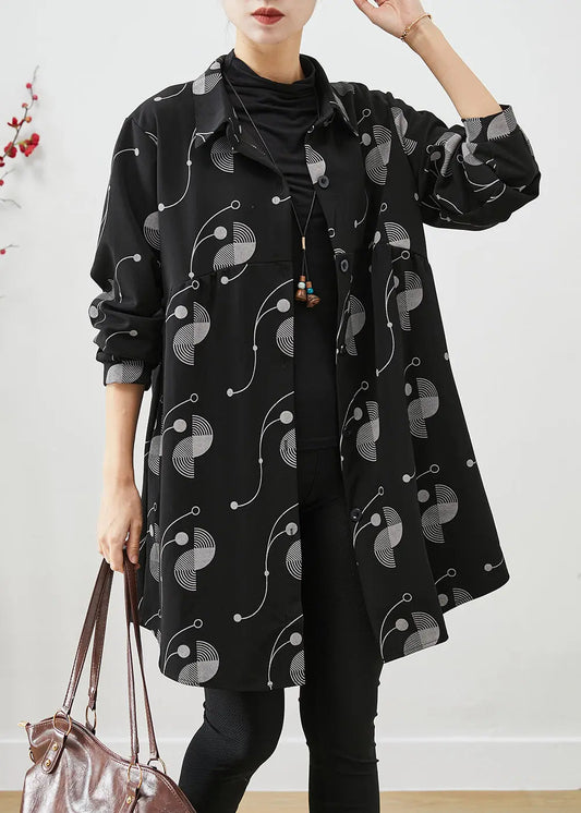 Italian Black Oversized Print Cotton Trench Fall Ada Fashion