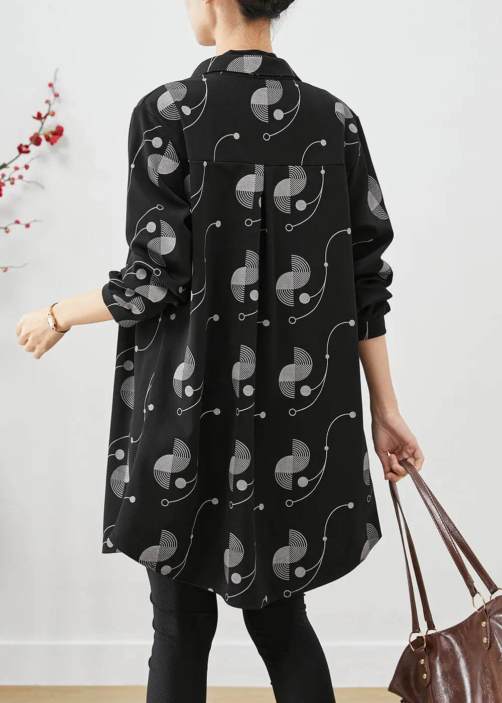 Italian Black Oversized Print Cotton Trench Fall Ada Fashion