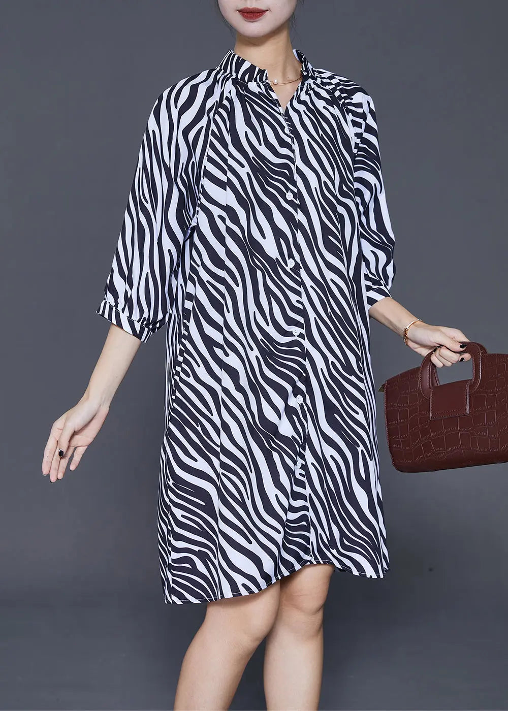 Italian Black Oversized Striped Shirt Dress Half Sleeve Ada Fashion