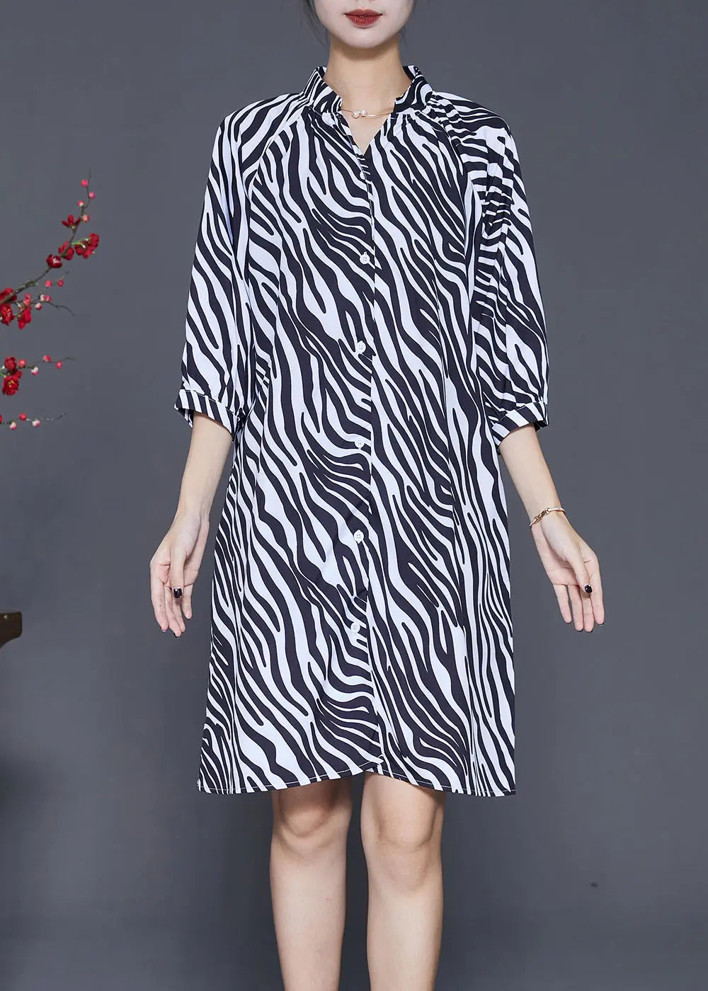 Italian Black Oversized Striped Shirt Dress Half Sleeve Ada Fashion