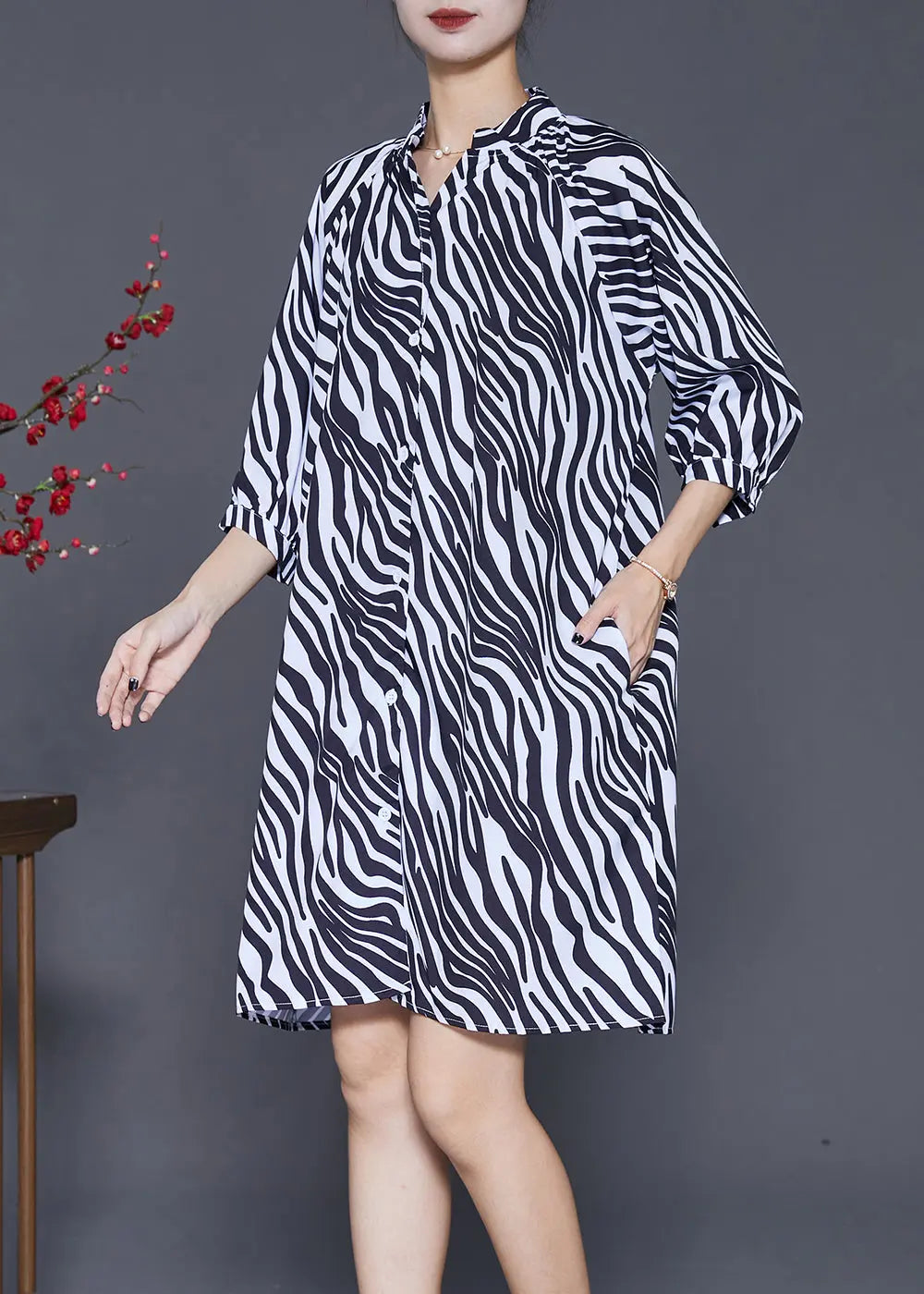 Italian Black Oversized Striped Shirt Dress Half Sleeve Ada Fashion