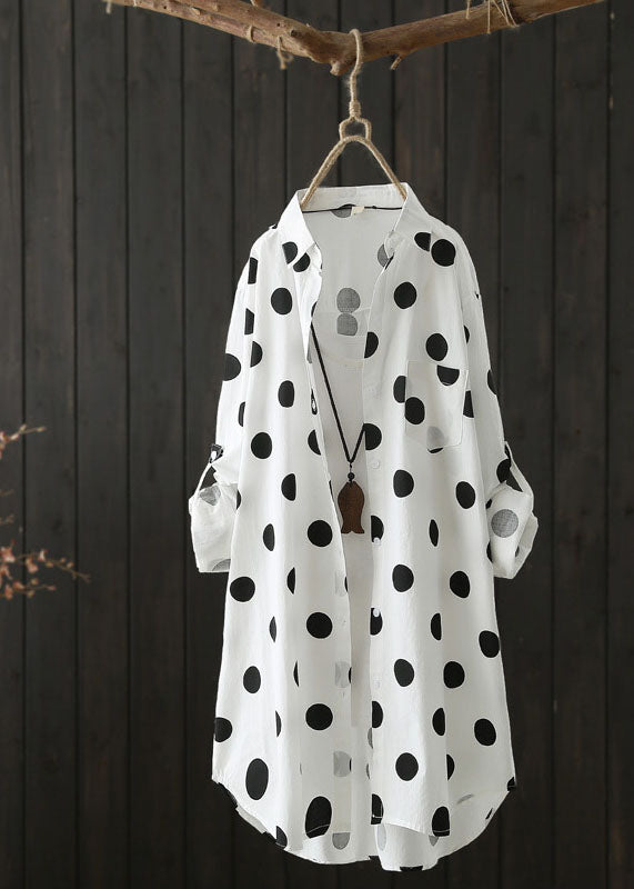 Italian Black Peter Pan Collar Dot Patchwork Cotton Shirt Top Long Sleeve Ada Fashion