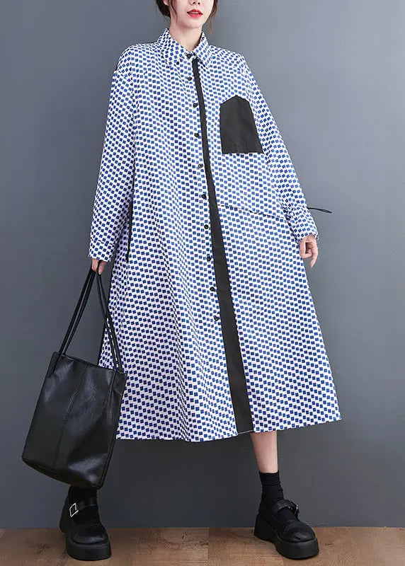 Italian Black Plaid Peter Pan Collar Drawstring Button Holiday Maxi Shirts Dress Fall Ada Fashion