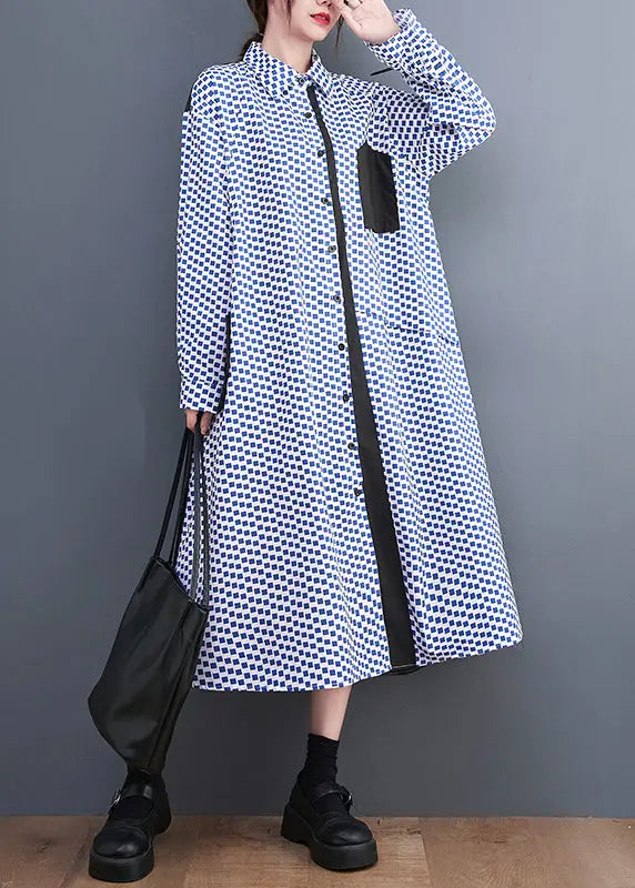 Italian Black Plaid Peter Pan Collar Drawstring Button Holiday Maxi Shirts Dress Fall Ada Fashion