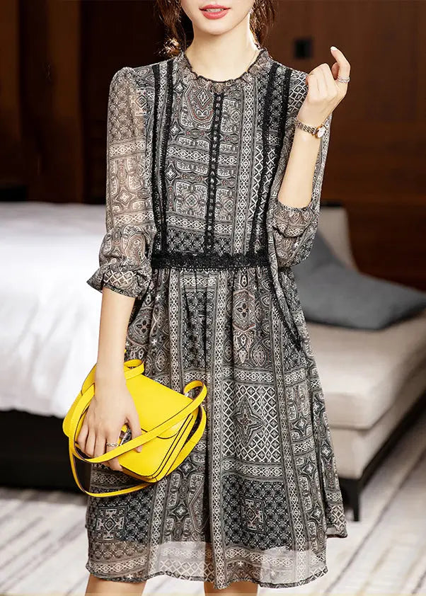 Italian Black Print Pockets Patchwork Chiffon Dresses Fall Ada Fashion