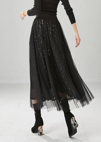 Italian Black Sequins Exra Large Hem Tulle Skirt Fall Ada Fashion