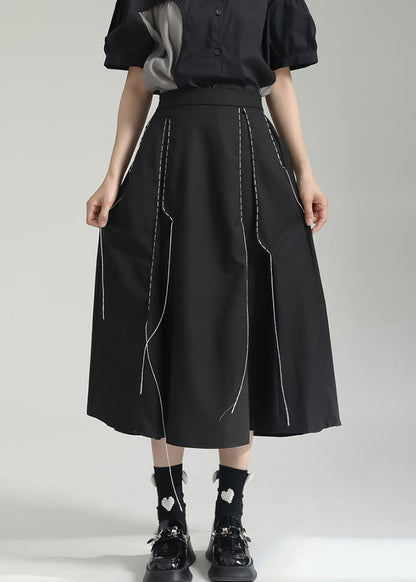 Italian Black Wrinkled Pockets Patchwork Cotton Skirts Fall Ada Fashion