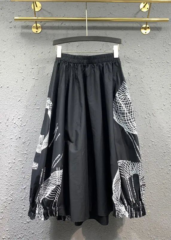 Italian Black Wrinkled Print Patchwork Cotton Skirts Fall Ada Fashion