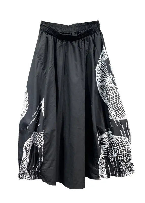 Italian Black Wrinkled Print Patchwork Cotton Skirts Fall Ada Fashion