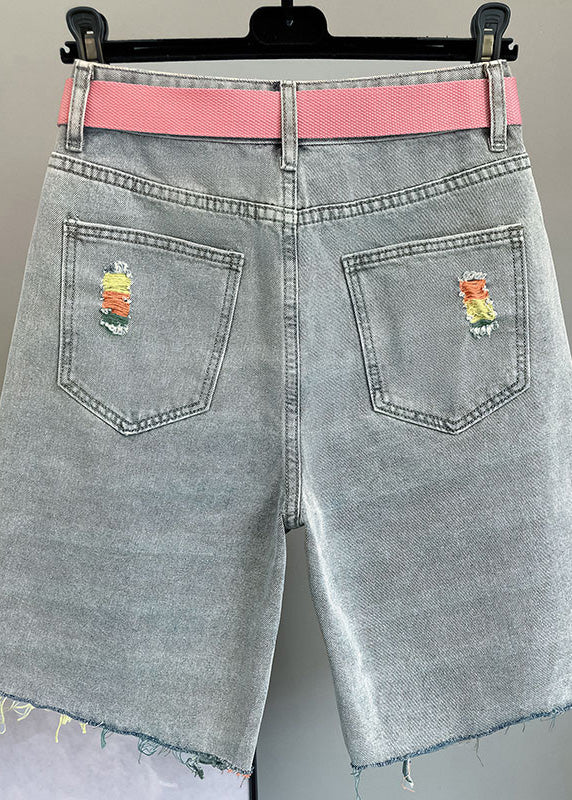 Italian Blue Pockets Sashes Hole Half Jeans Summer TY1057 - fabuloryshop