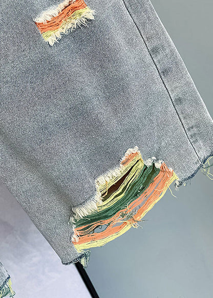 Italian Blue Pockets Sashes Hole Half Jeans Summer TY1057 - fabuloryshop