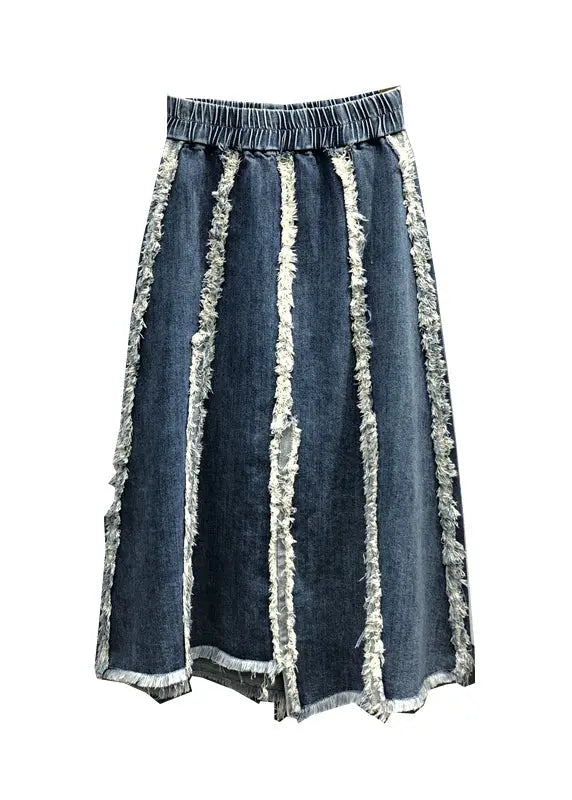 Italian Blue Tasseled Elastic Waist Patchwork Denim Skirts Fall Ada Fashion