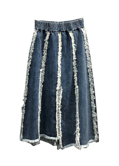 Italian Blue Tasseled Elastic Waist Patchwork Denim Skirts Fall Ada Fashion