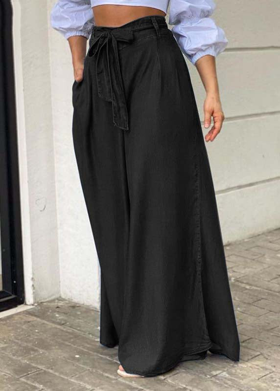 Italian Blue Tie Waist Oversized Denim Wide Leg Pants Trousers Summer LY3952 - fabuloryshop