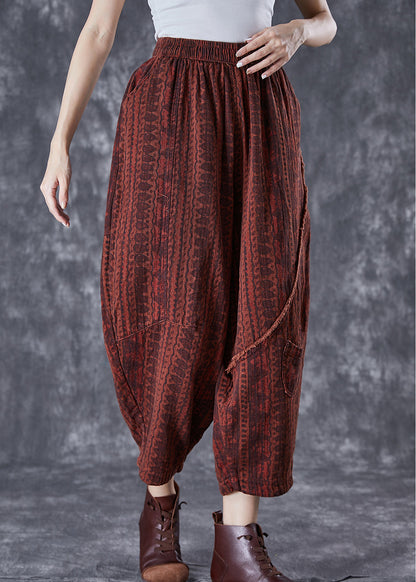 Italian Brick Red Oversized Pockets Print Linen Pants Summer TD1001 - fabuloryshop