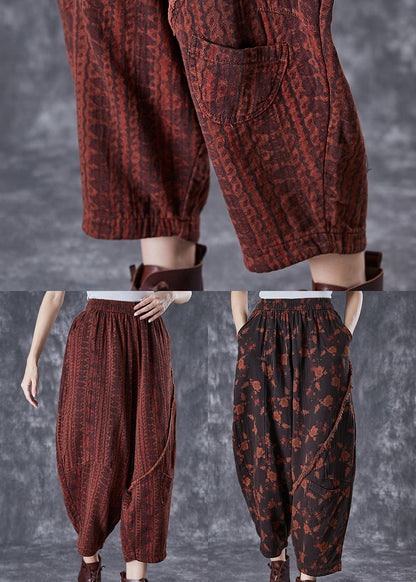 Italian Brick Red Oversized Pockets Print Linen Pants Summer TD1001 - fabuloryshop