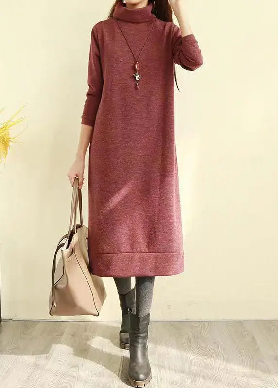 Italian Coffee Hign Neck Patchwork Cotton Long Dress Fall Ada Fashion