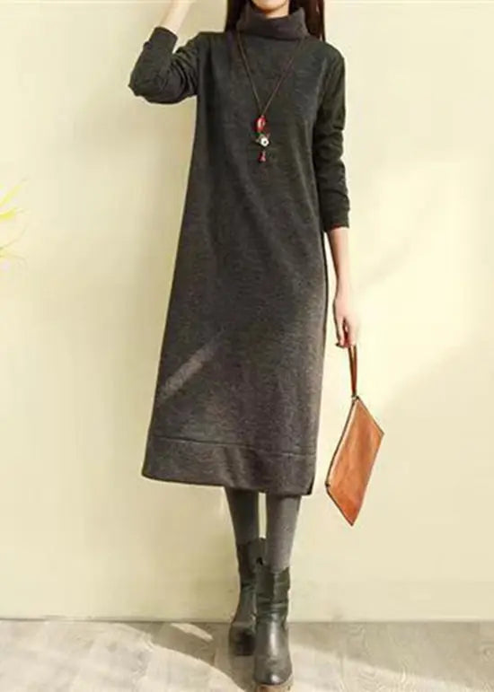 Italian Coffee Hign Neck Patchwork Cotton Long Dress Fall Ada Fashion