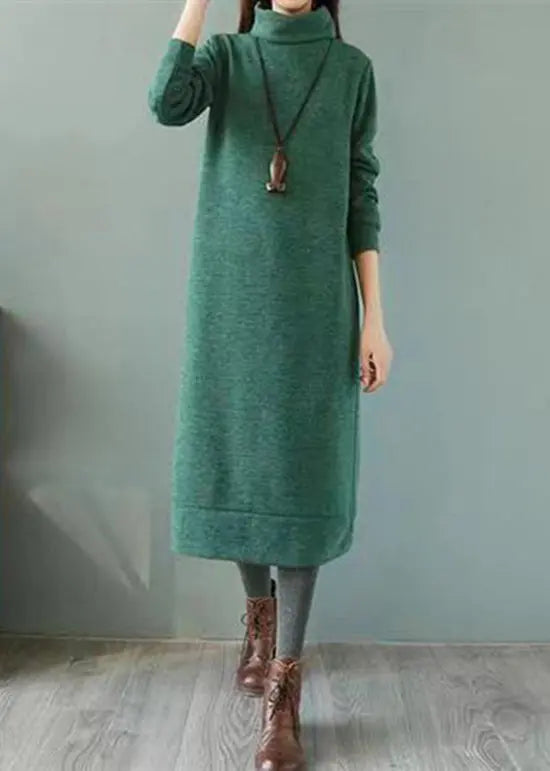 Italian Coffee Hign Neck Patchwork Cotton Long Dress Fall Ada Fashion