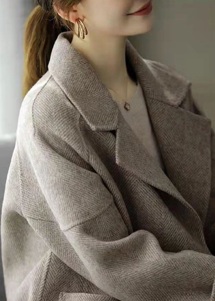 Italian Coffee Peter Pan Collar Pockets Woolen Coat Fall Ada Fashion