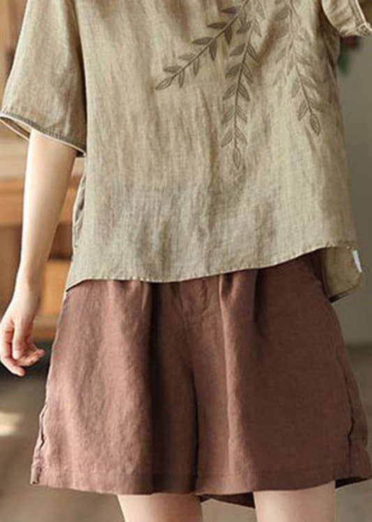 Italian Coffee Pockets Patchwork Linen Shorts Summer LY0217 - fabuloryshop