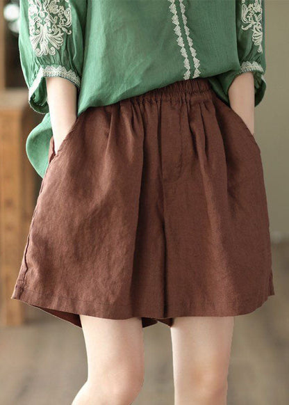 Italian Coffee Pockets Patchwork Linen Shorts Summer LY0217 - fabuloryshop