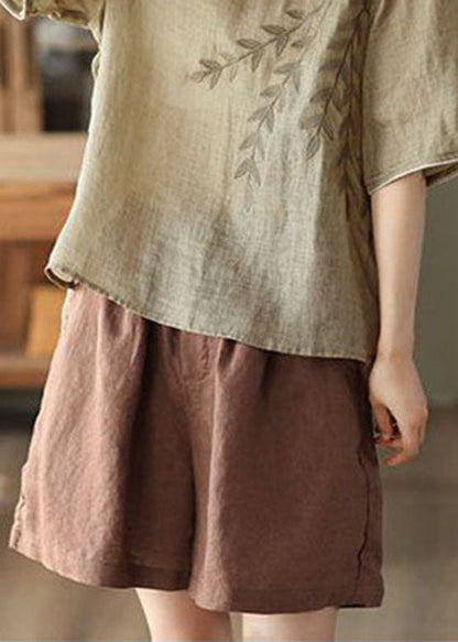 Italian Coffee Pockets Patchwork Linen Shorts Summer LY0217 - fabuloryshop