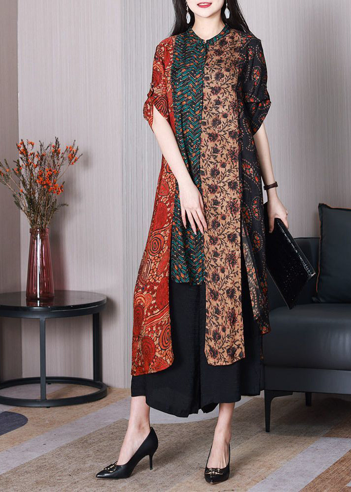 Italian Colorblock Asymmetrical Patchwork Print Silk Two Pieces Set Spring LY3753 - fabuloryshop