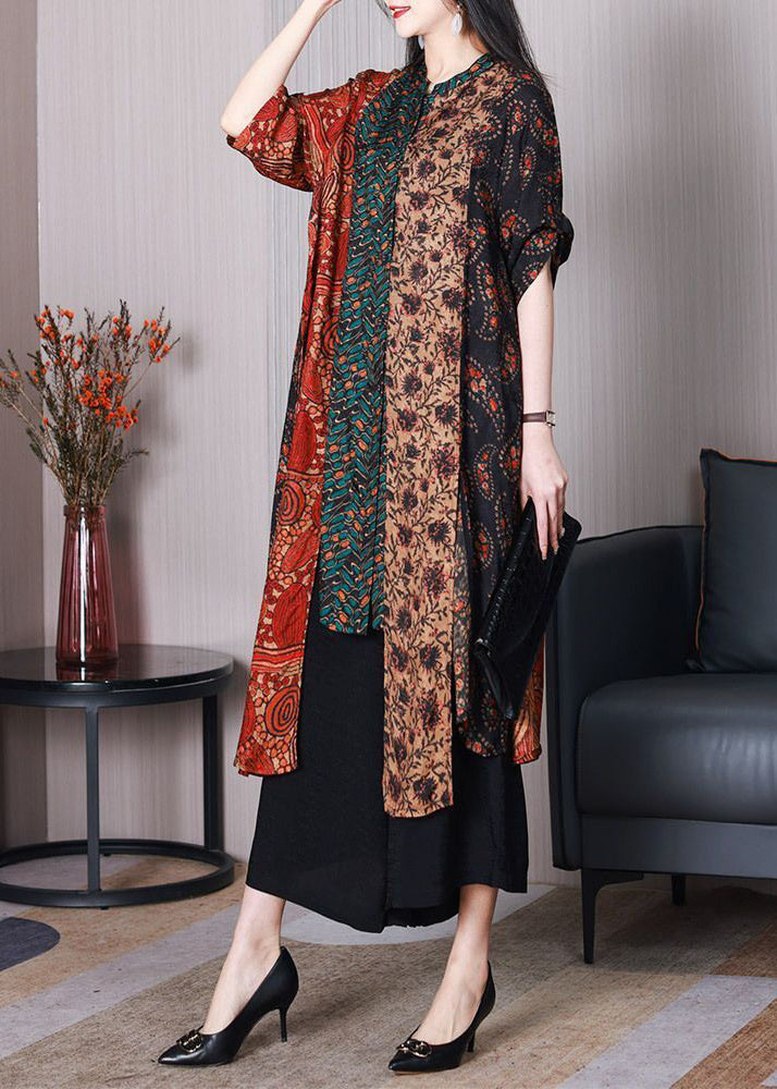 Italian Colorblock Asymmetrical Patchwork Print Silk Two Pieces Set Spring LY3753 - fabuloryshop