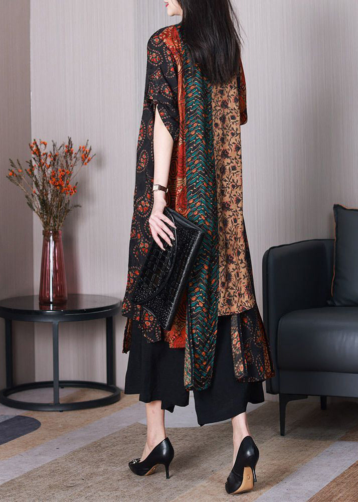 Italian Colorblock Asymmetrical Patchwork Print Silk Two Pieces Set Spring LY3753 - fabuloryshop