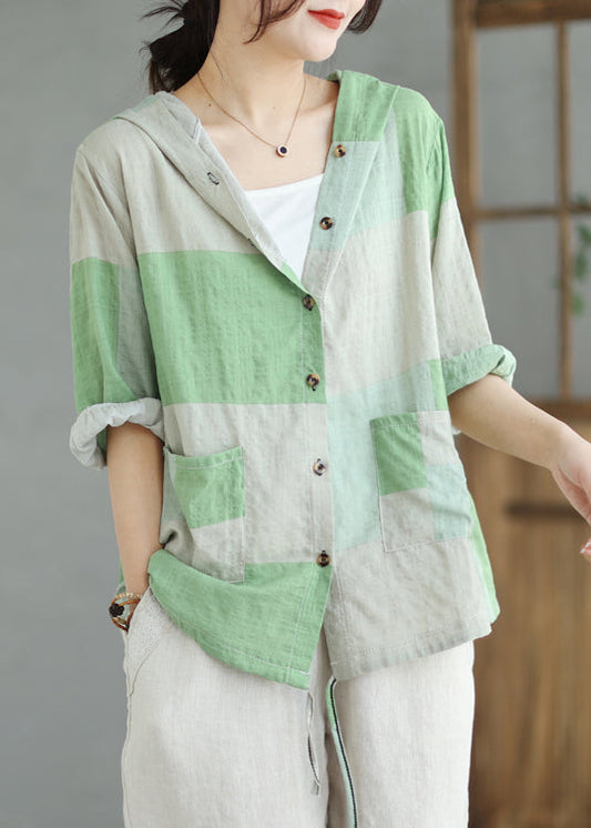 Italian Colorblock Hooded Pockets Linen Shirt Summer LY7325 - fabuloryshop