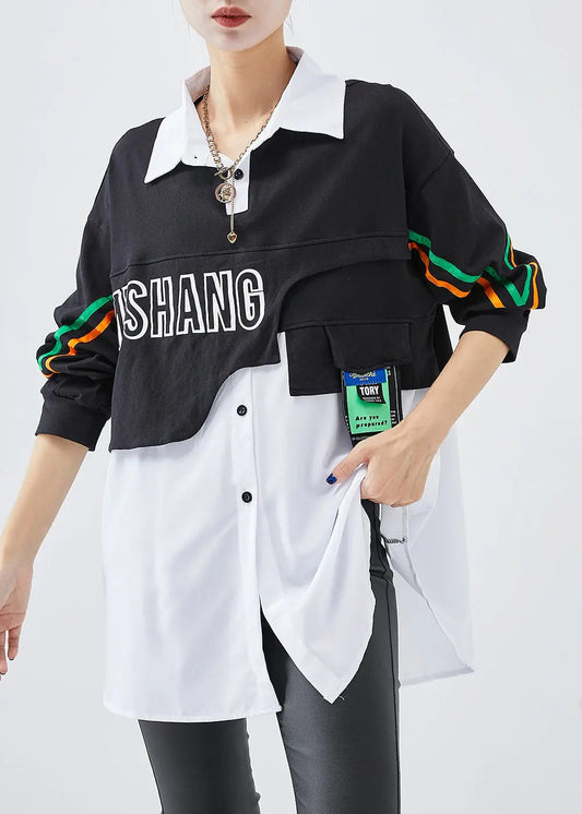 Italian Colorblock Oversized Patchwork Cotton Sweatshirt Streetwear Fall Ada Fashion