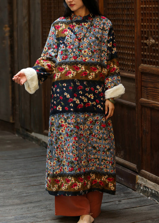 Italian Colorblock Print Patchwork Warm Fleece Dresses Long Dresses Winter Ada Fashion